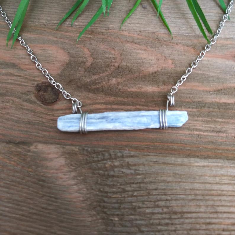 Blue Kyanite Hand Wrapped Crystal Necklace | Handmade Women's Intention Jewelry 