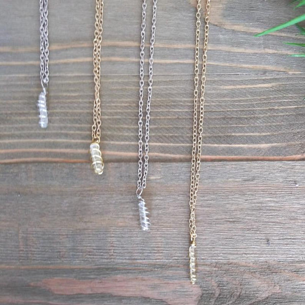 Clear Quartz Hand Wrapped Crystal Necklaces, silver and gold | Handmade Intention Jewelry