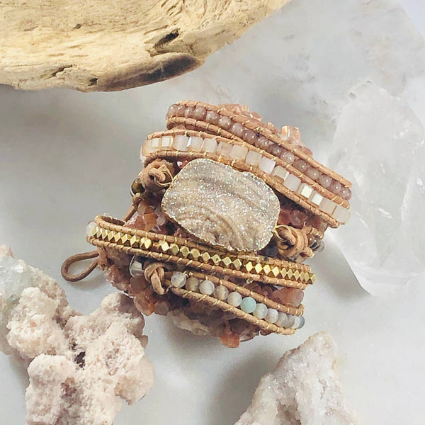 Druzy Agate Wrap Bracelet | Crystal Jewelry 