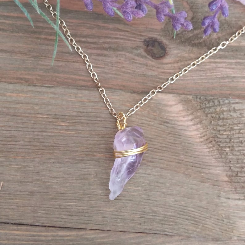 Raw Amethyst Crystal Gold Necklace | Intention Jewelry