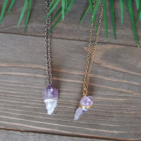 Raw Amethyst Crystal Gold & Silver Necklace | Intention Jewelry